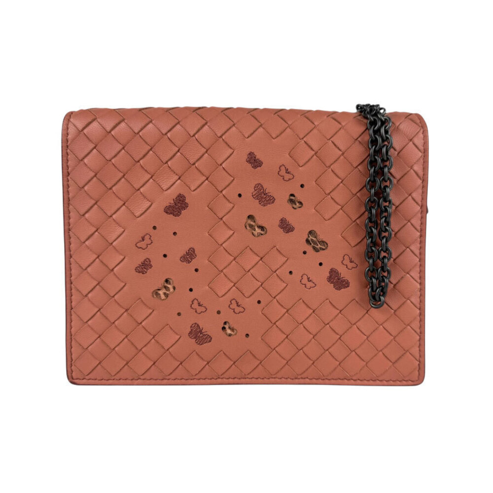 Bottega Veneta Chain Wallet Intrecciato Leather Coral